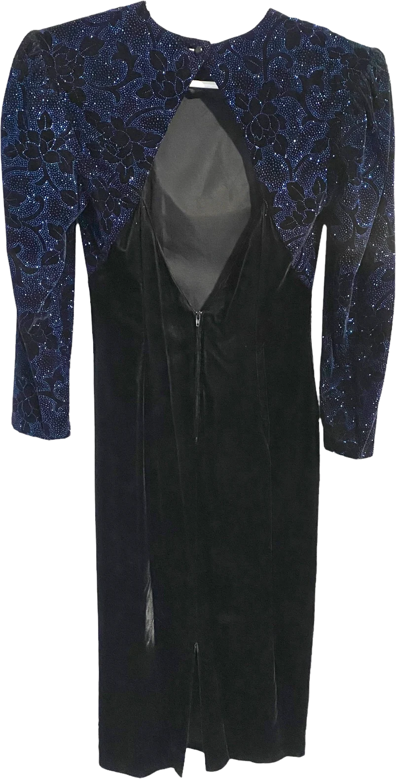 80s/90s Prom Dress Black Velvet Blue Glitter Open Back 8 By Scott McClintock - Image 2