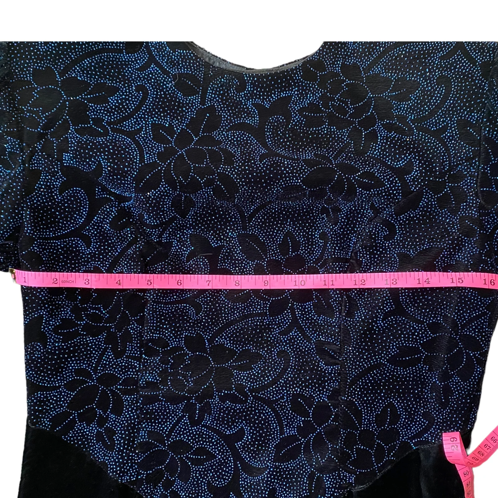80s/90s Prom Dress Black Velvet Blue Glitter Open Back 8 By Scott McClintock - Image 7