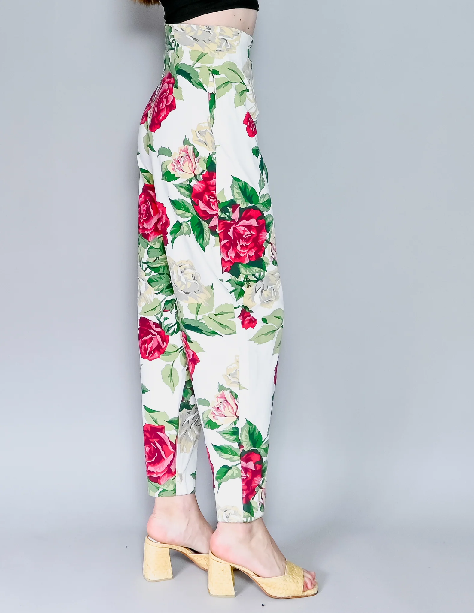 80s/90s Punk Label High Waist Floral Pants M By Betsey Johnson - Image 3