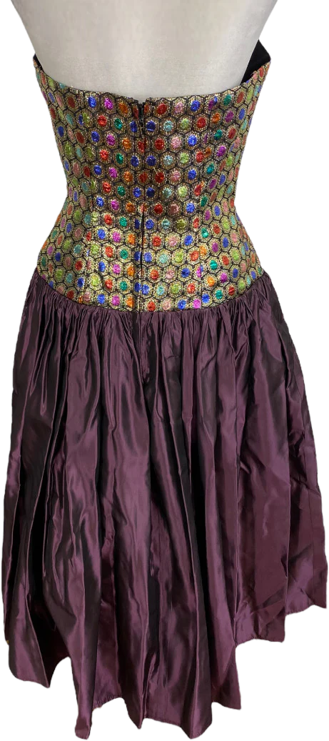 80s/90s Purple Gold Jewel Tone Honeycomb Strapless Dress By J Reynolds - Image 2