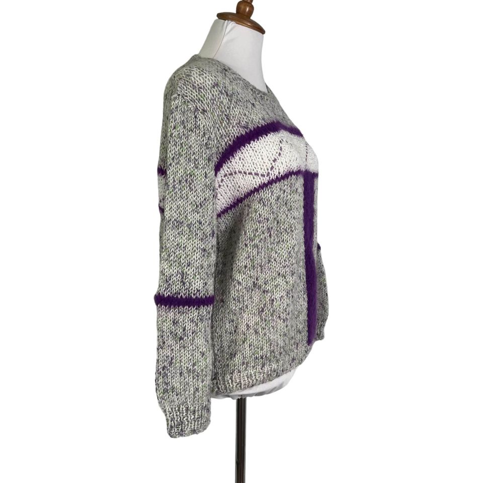 80s/90s Purple Gray Handknit Soft Acrylic Sweater M - Image 4