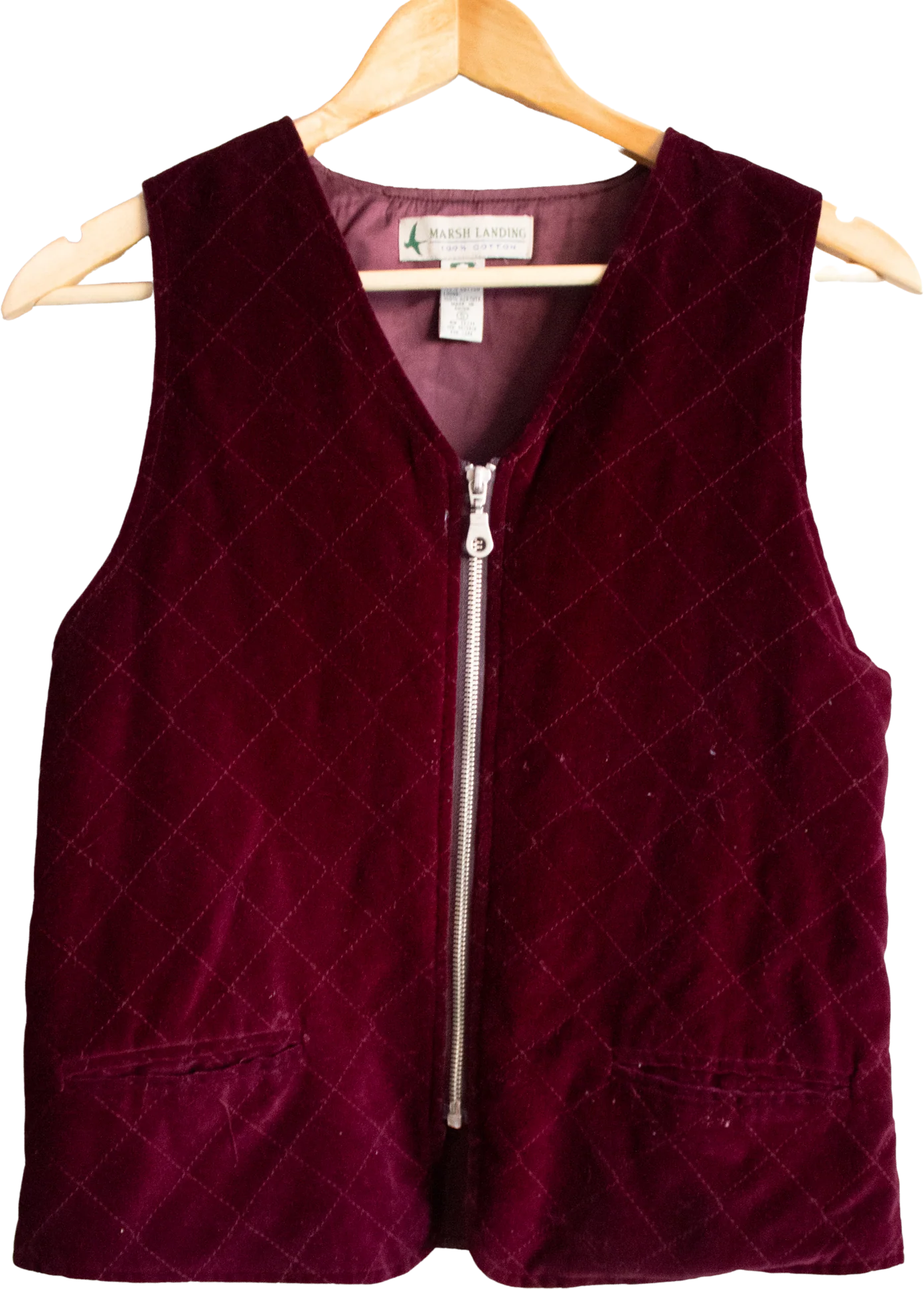 80s/90s Purple Red Zip Up Cotton Velvet Vest Small By Marsh Landing