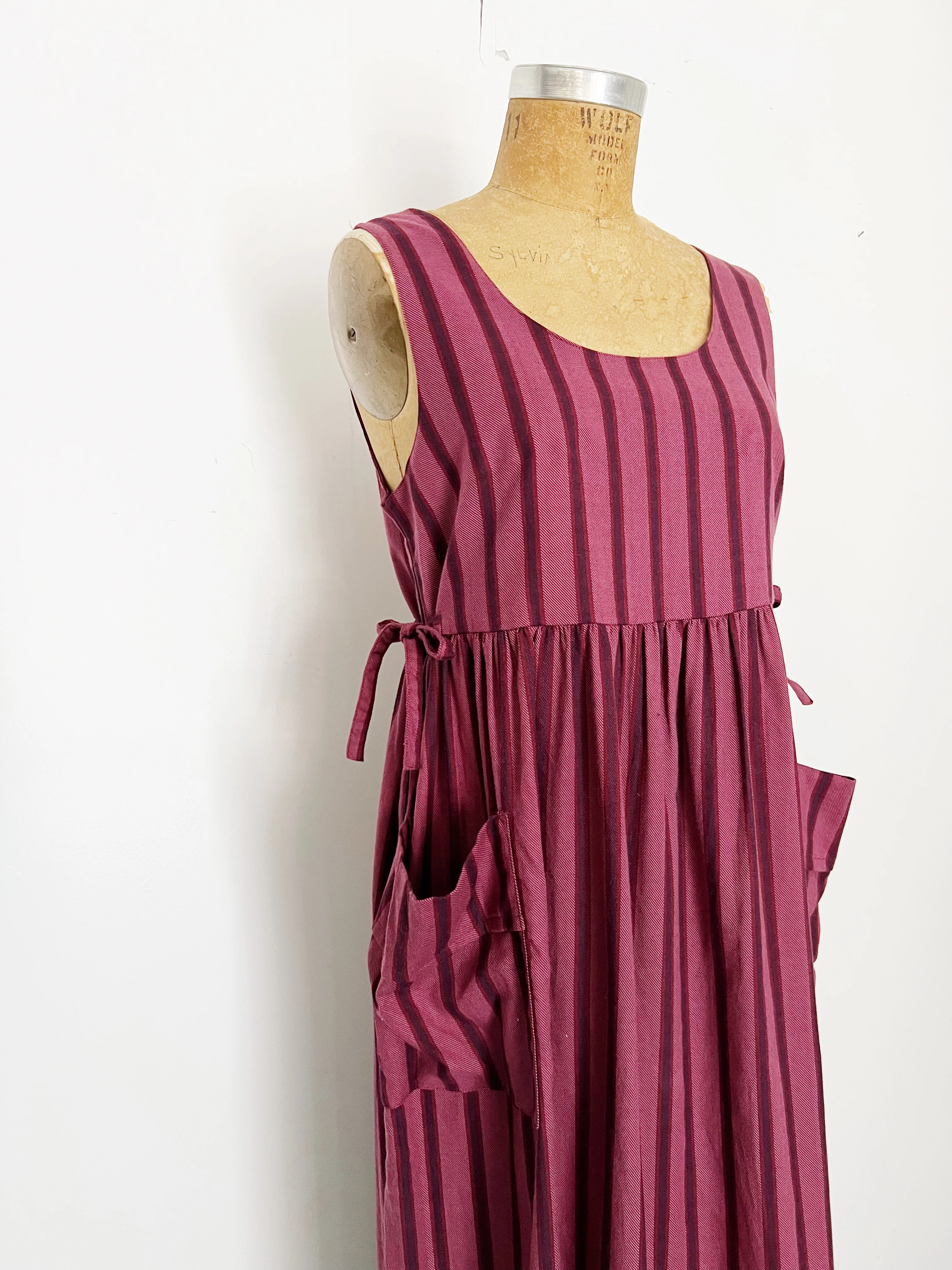 80s/90s Purple Striped Jumper Midi Dress By Laura Ashley - Image 3