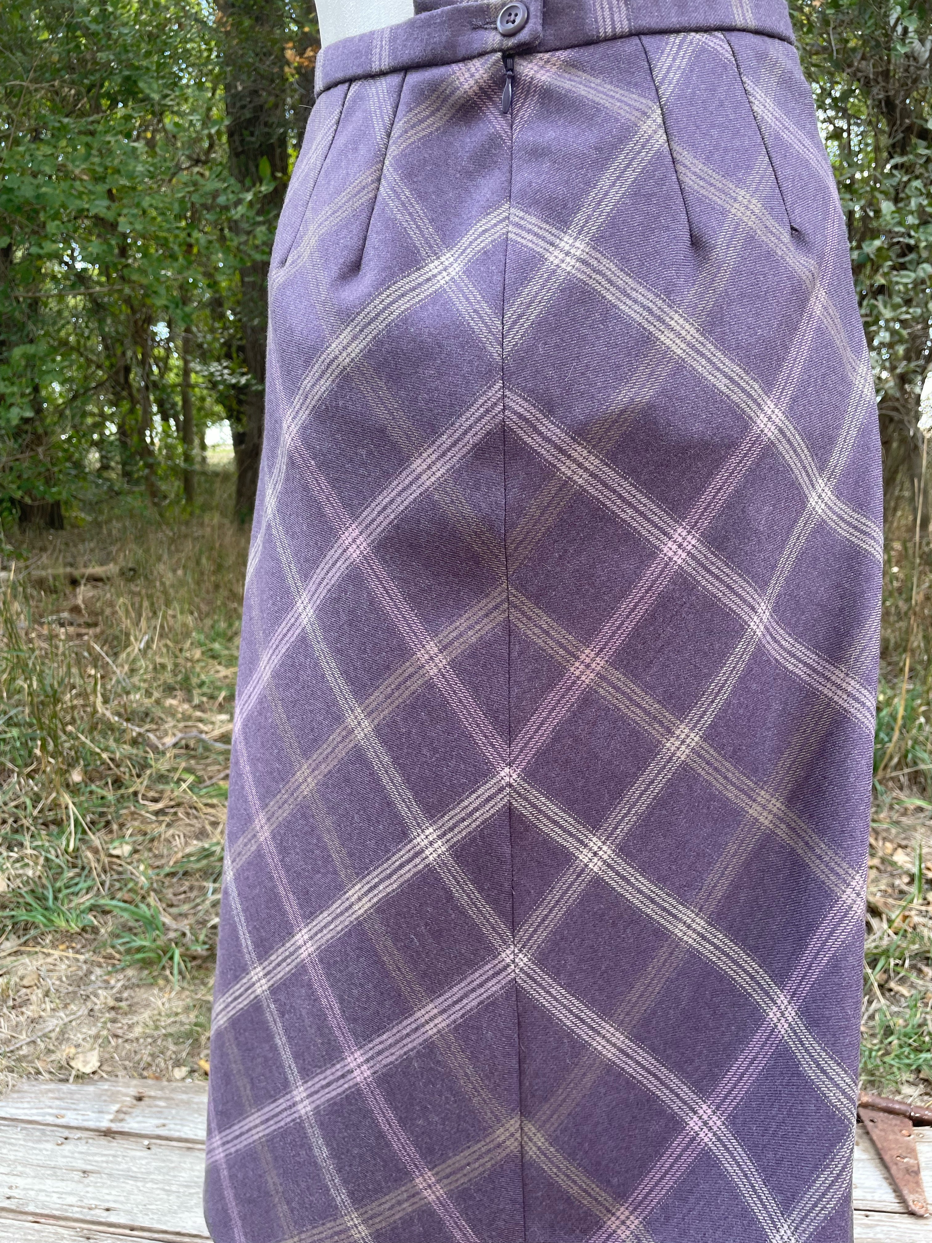 80s/90s Purple Wool Plaid Pendleton Skirt Size 6 Petite By Pendleton - Image 14
