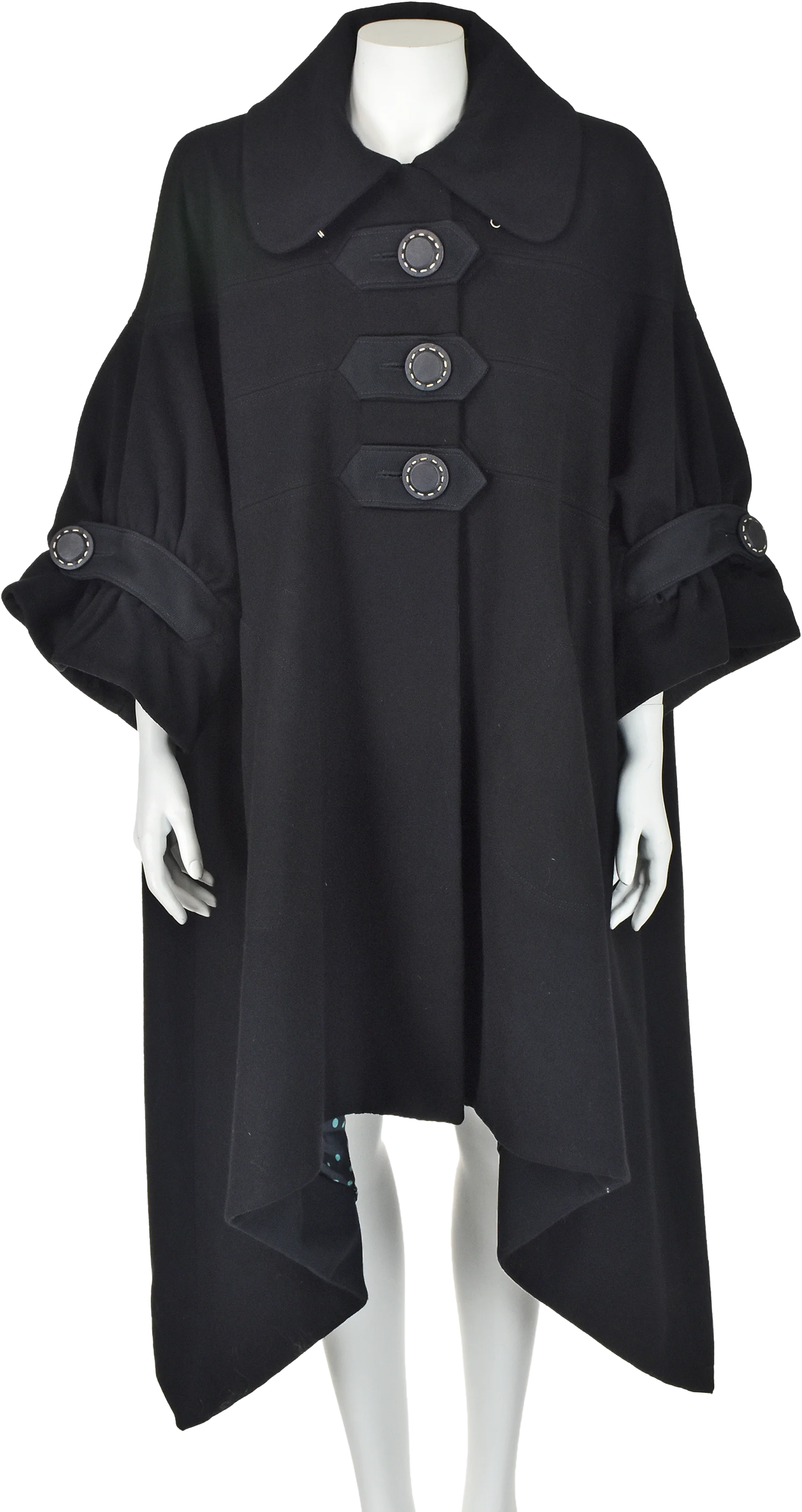 80s/90s Quirky Oversized Black Cashmere Coat By Kenzo Collection Dèfilè