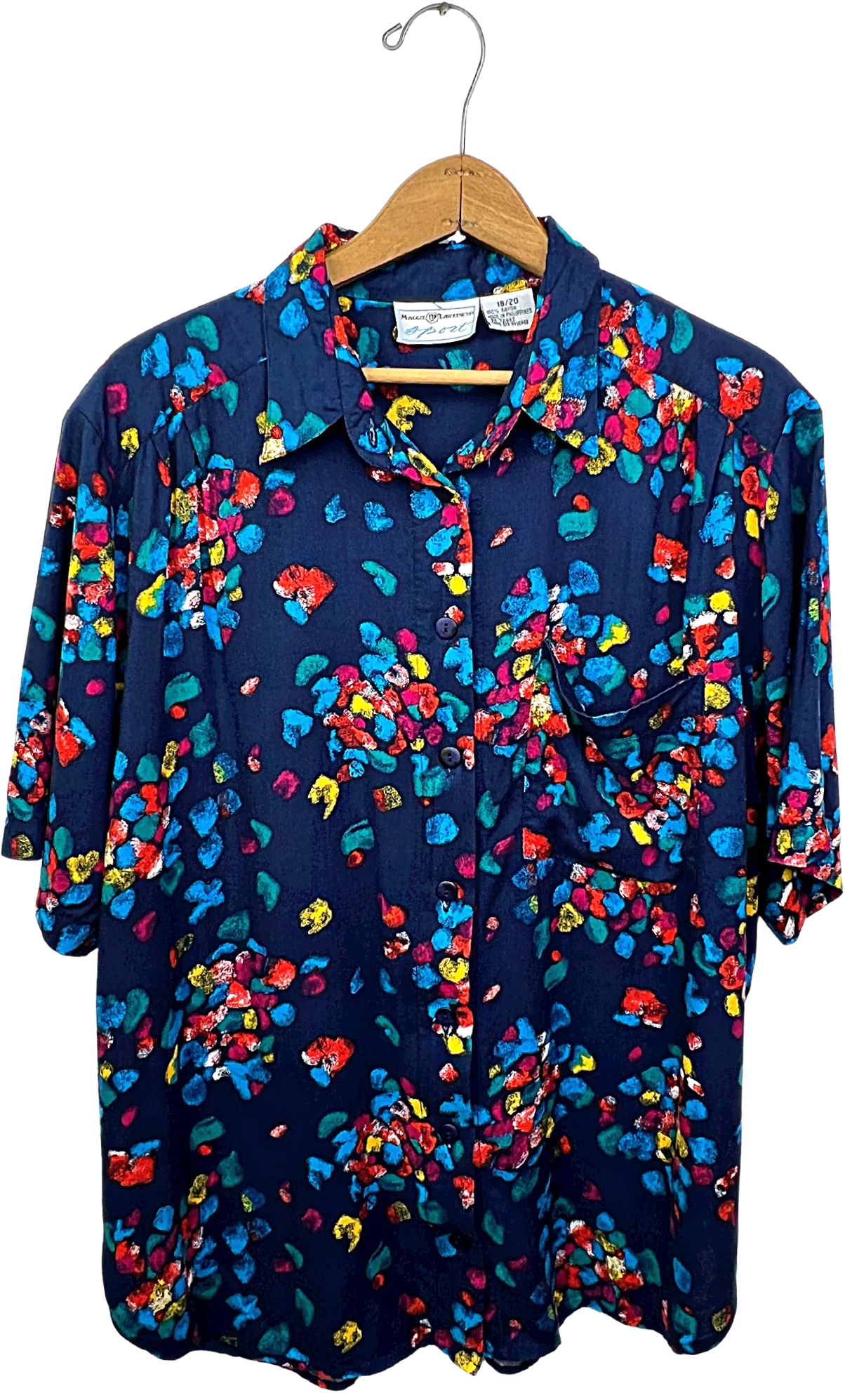 80s/90s Rainbow Abstract Button Down Blouse By Maggie Lawrence Sport