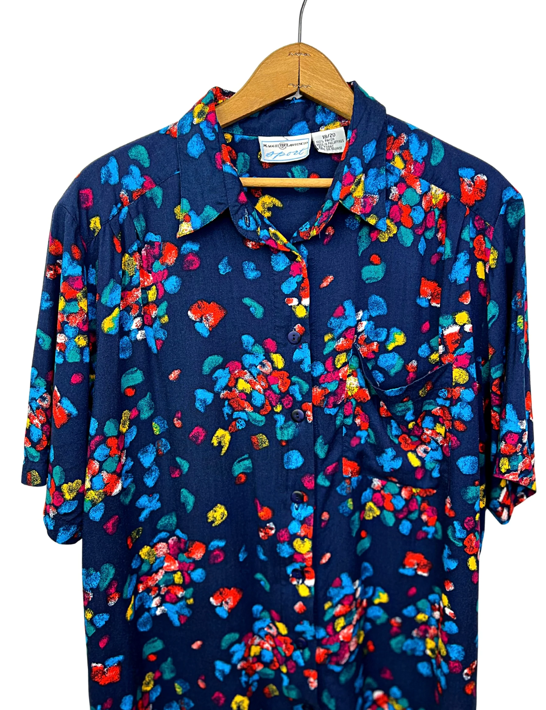 80s/90s Rainbow Abstract Button Down Blouse By Maggie Lawrence Sport - Image 3