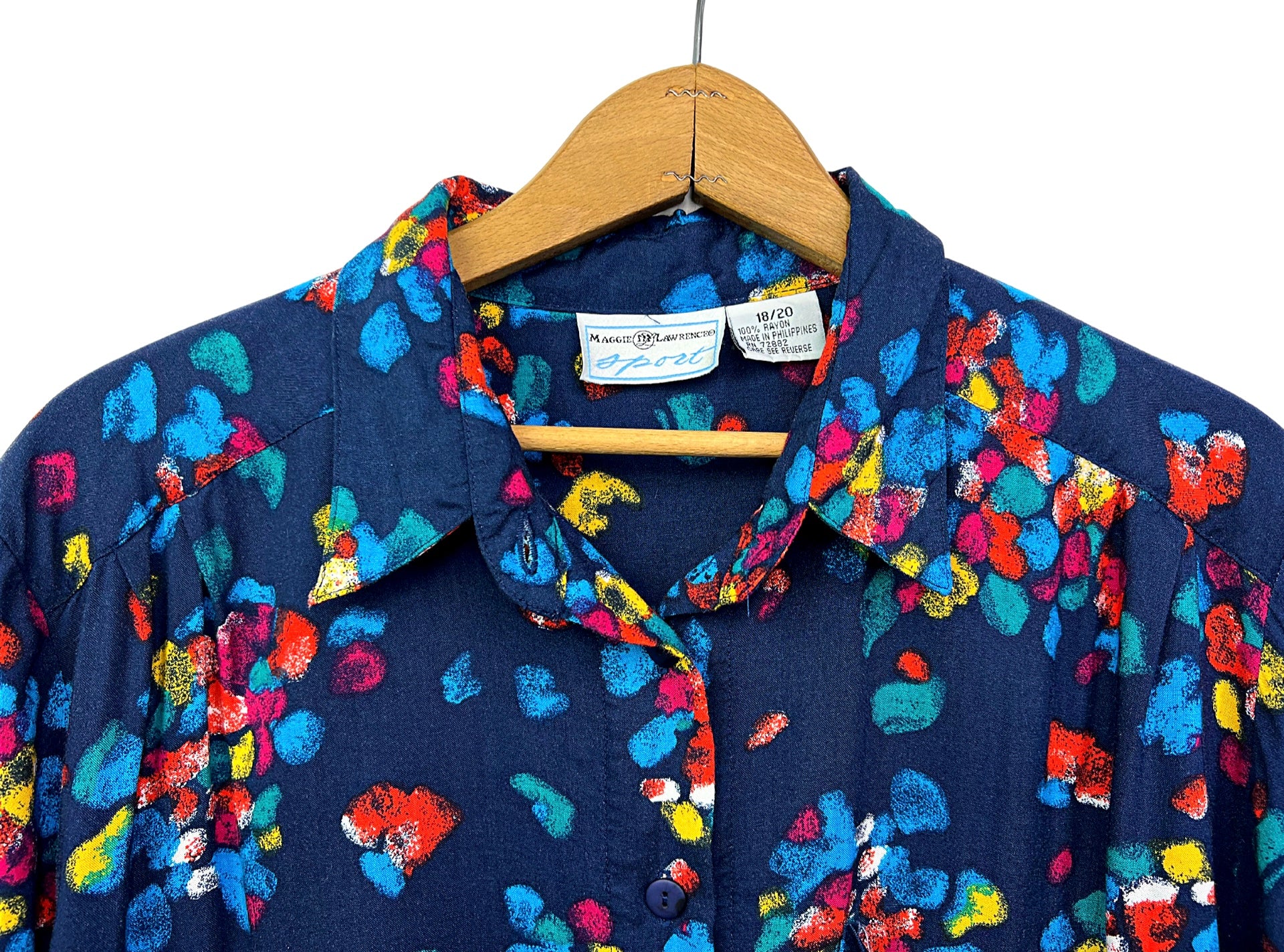 80s/90s Rainbow Abstract Button Down Blouse By Maggie Lawrence Sport - Image 5