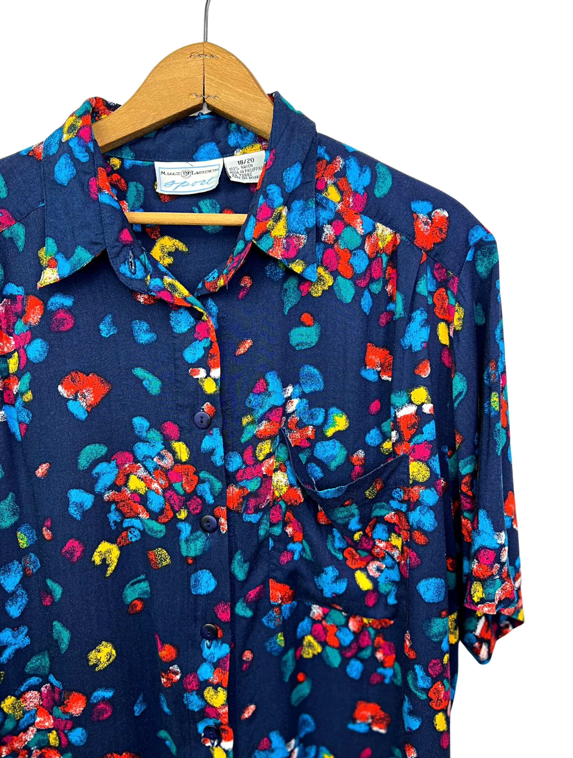 80s/90s Rainbow Abstract Button Down Blouse By Maggie Lawrence Sport - Image 6