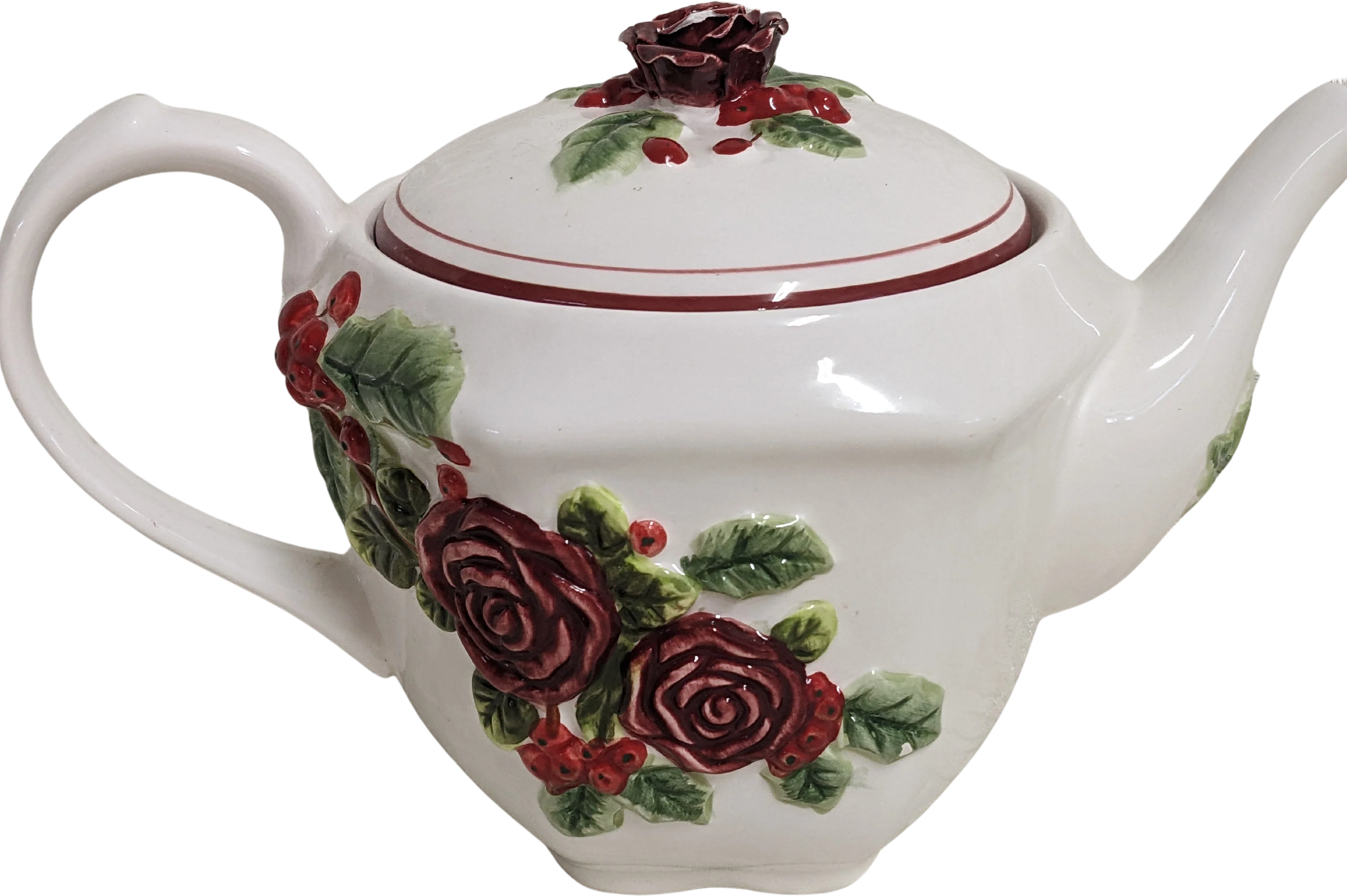 80s/90s Raised Rose Tea Pot By Harry and David - Image 2