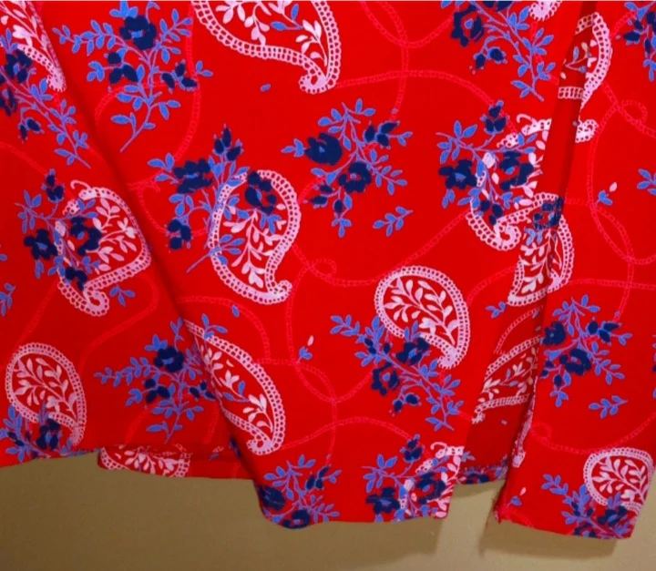 80s/90s Red Floral Paisley Adj Drawstring Waist Skirt By Kendall Creek Collection - Image 4