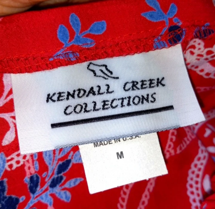 80s/90s Red Floral Paisley Adj Drawstring Waist Skirt By Kendall Creek Collection - Image 5
