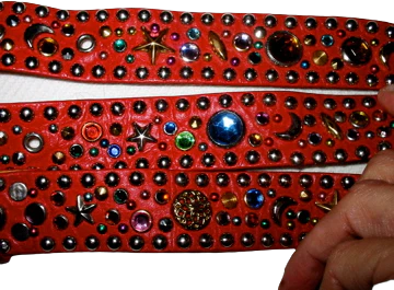 80s/90s Red Leather Sandcastle Studded Jewels Western Belt By Sandcastle
