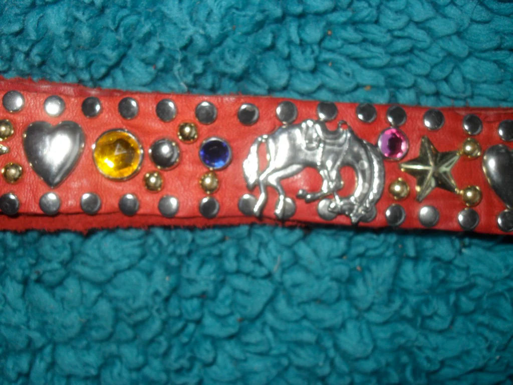 80s/90s Red Leather Sandcastle Studded Jewels Western Belt By Sandcastle - Image 6