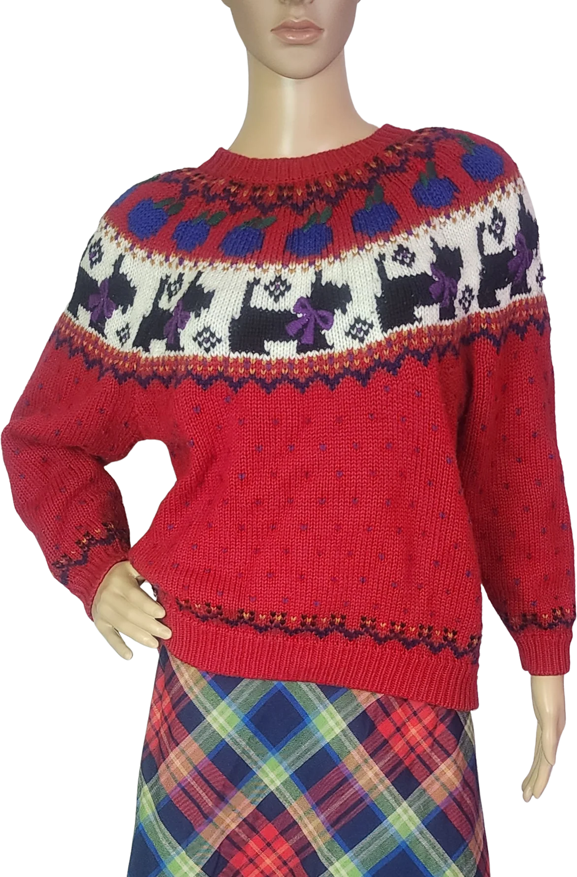 80s/90s Red Multicolor Scottie Dog Novelty Sweater By Northern Isle