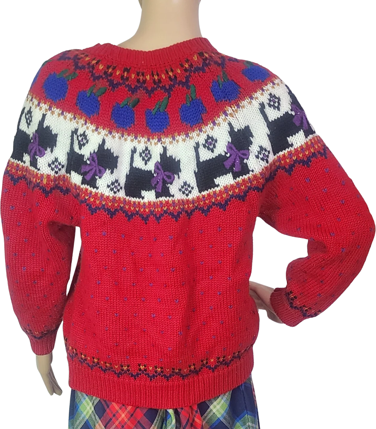 80s/90s Red Multicolor Scottie Dog Novelty Sweater By Northern Isle - Image 2
