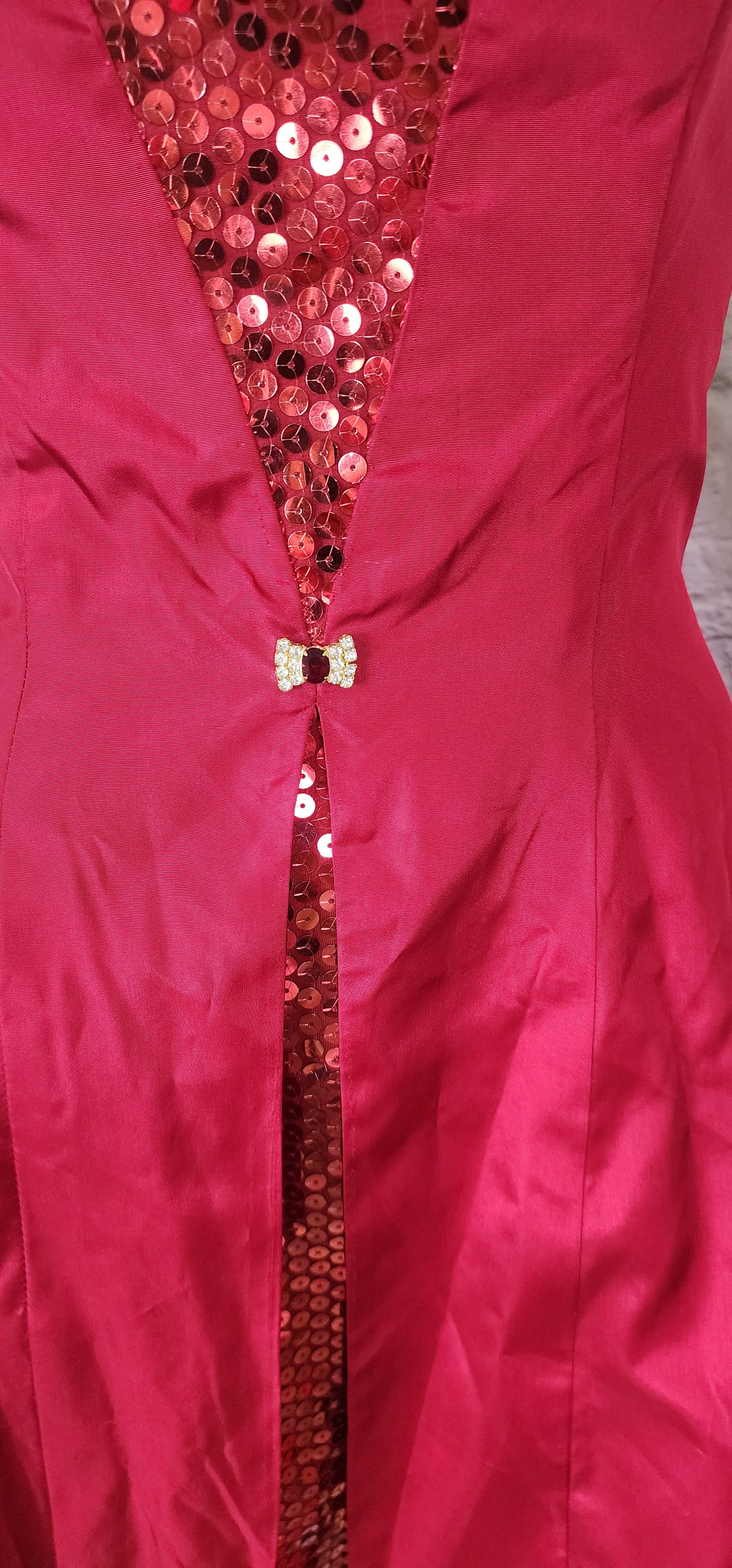 80s/90s Red Taffeta Sequin Halter Party Dress Mini - Image 5