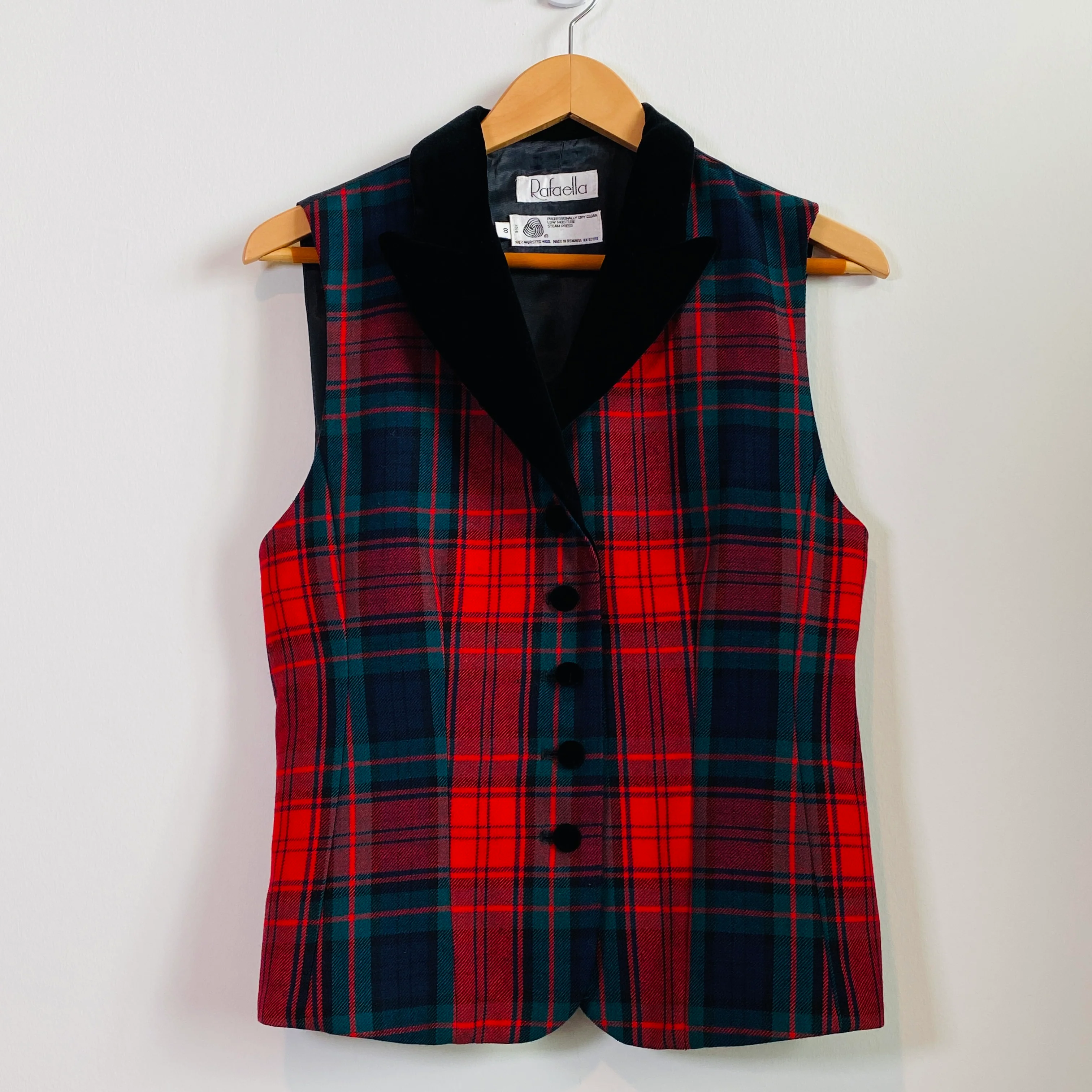 80s/90s Red Tartan Plaid Vest With Velvet Lapel By Rafaella - Image 10