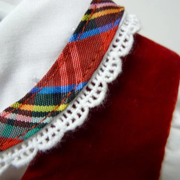 80s/90s Red Velvet And White Shirt Two Piece Baby Dress - Image 4