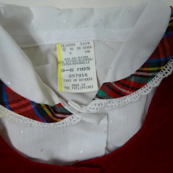 80s/90s Red Velvet And White Shirt Two Piece Baby Dress - Image 7