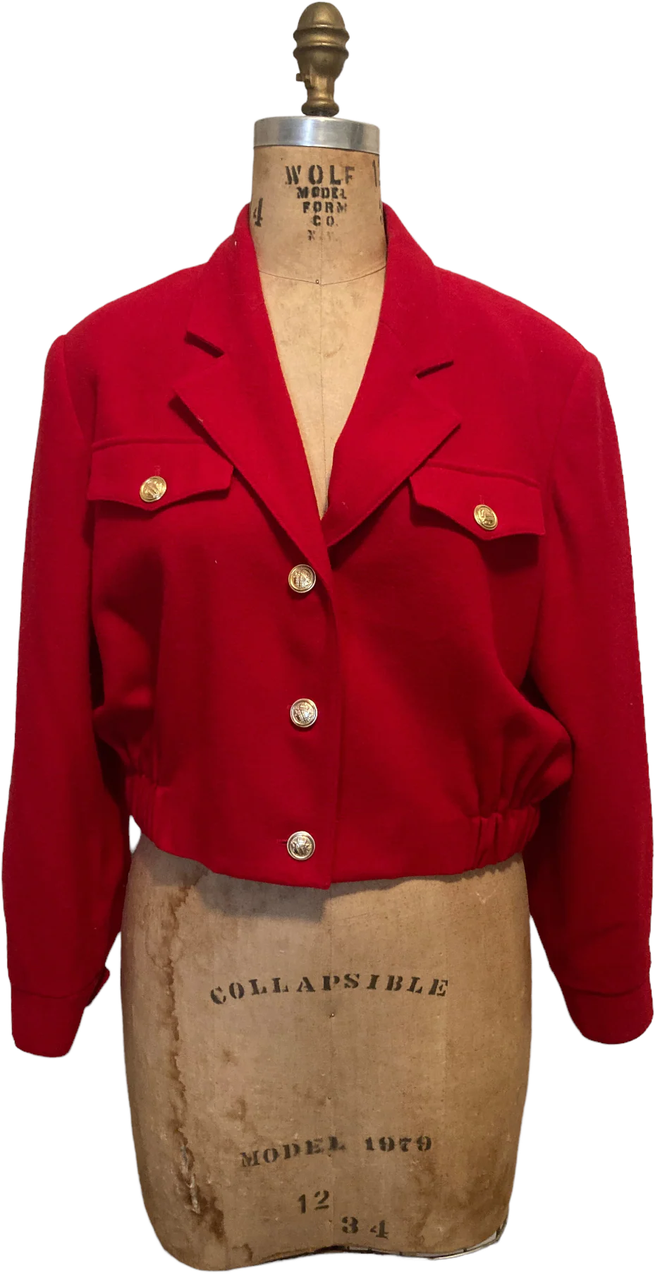 80s/90s Red Wool 3-button Military-style Cropped Jacket By Blassport