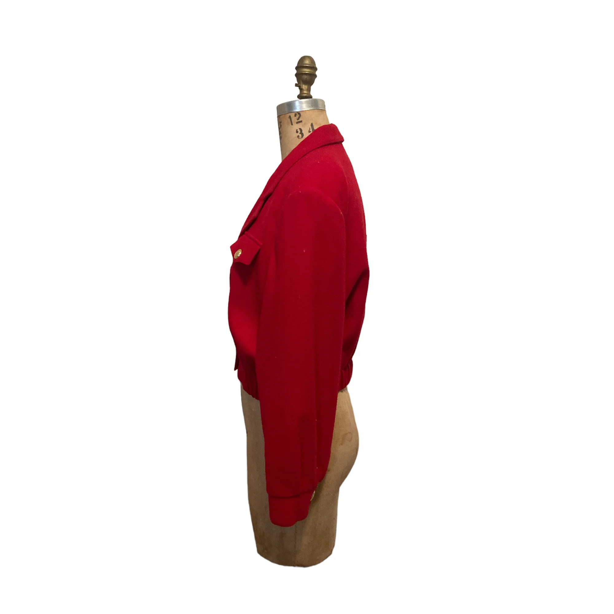 80s/90s Red Wool 3-button Military-style Cropped Jacket By Blassport - Image 3