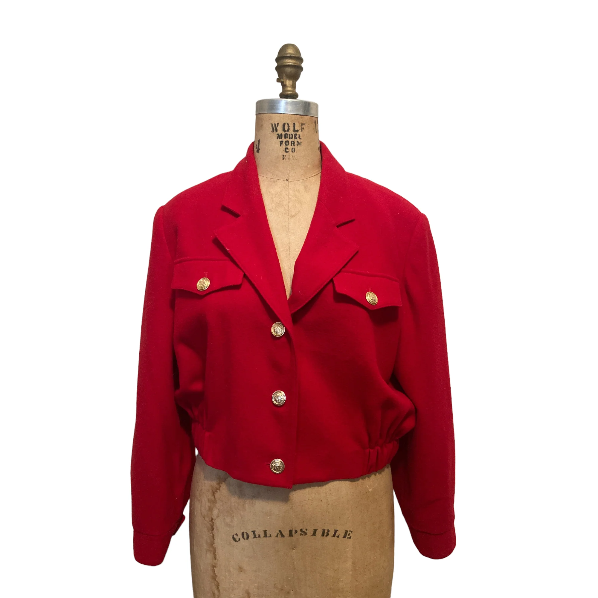 80s/90s Red Wool 3-button Military-style Cropped Jacket By Blassport - Image 4