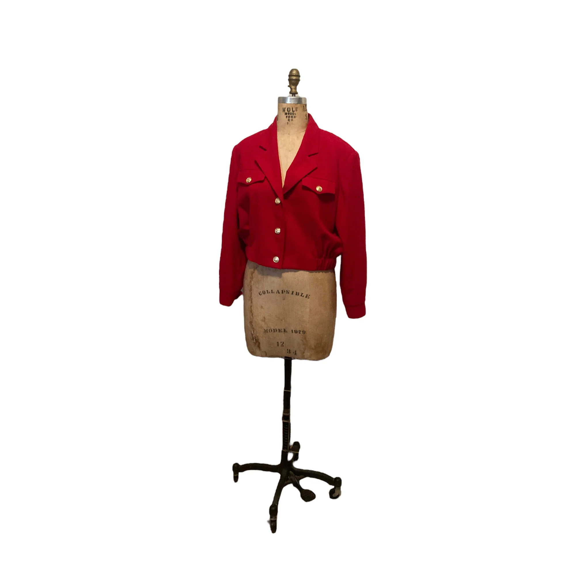 80s/90s Red Wool 3-button Military-style Cropped Jacket By Blassport - Image 5