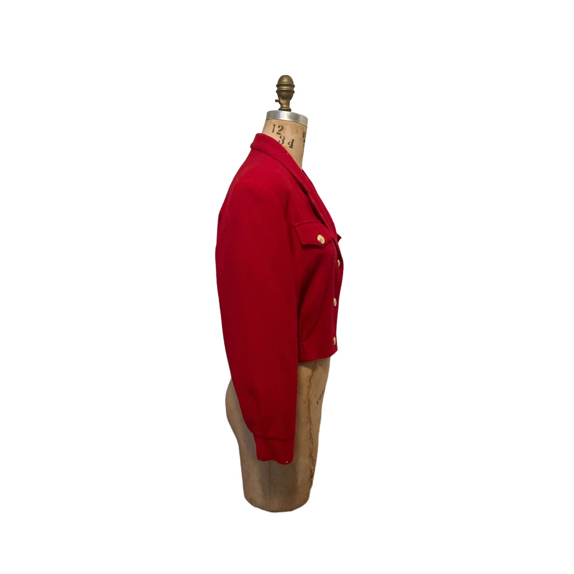 80s/90s Red Wool 3-button Military-style Cropped Jacket By Blassport - Image 6