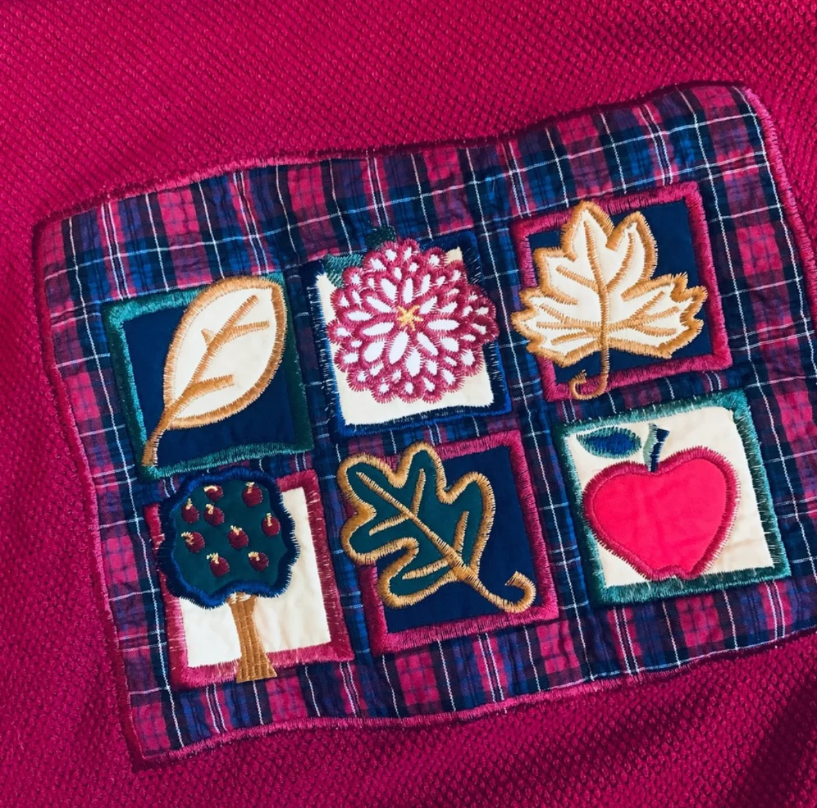 80s/90s Retro Autumn Leaves Apples Double Crew Sweatshirt By Jenny Buchman Sport - Image 4