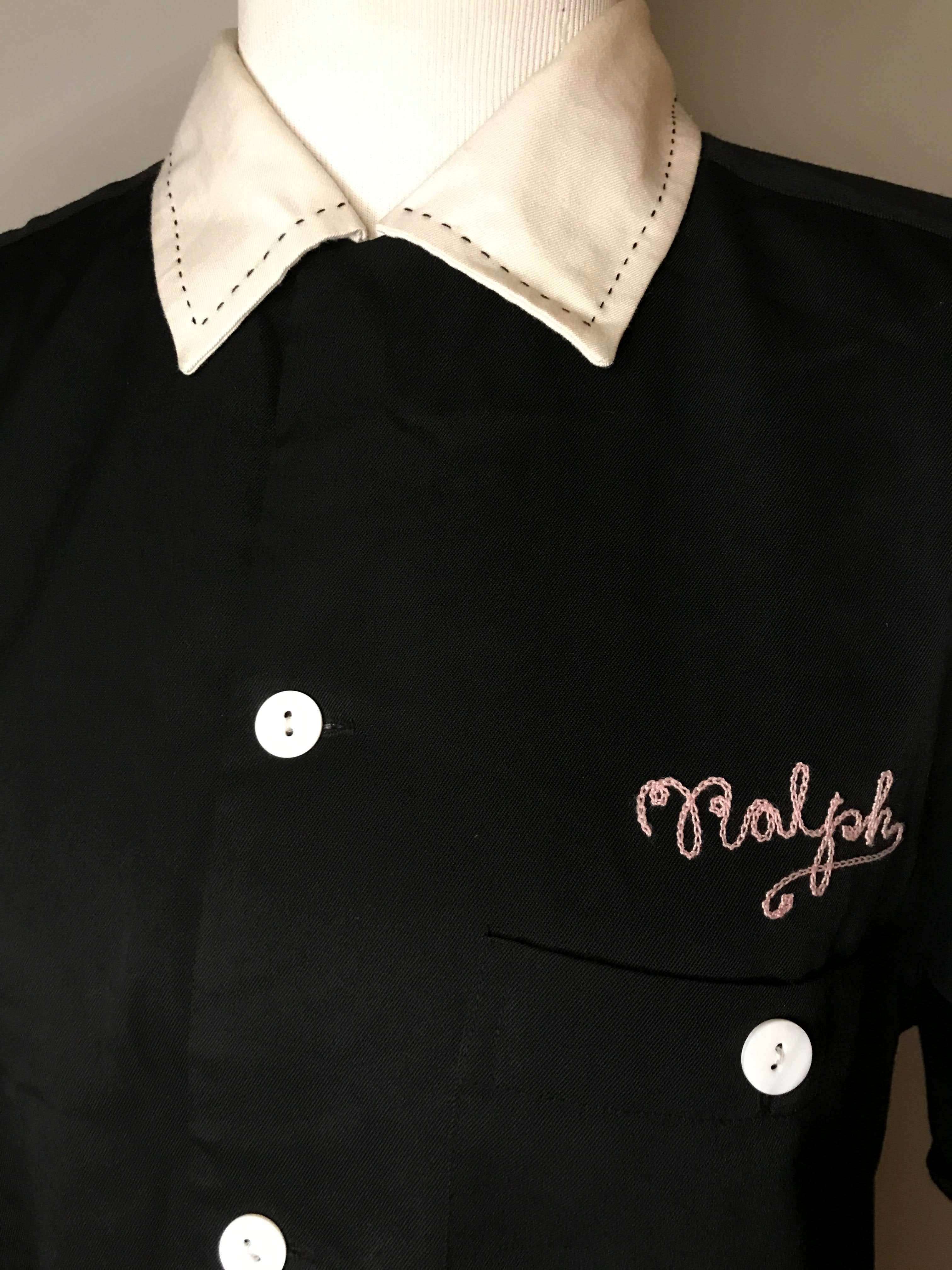 80s/90s Retro Black Embroider Chain Stitch Bowling Shirt By Reminiscence by Stewart Richter - Image 3