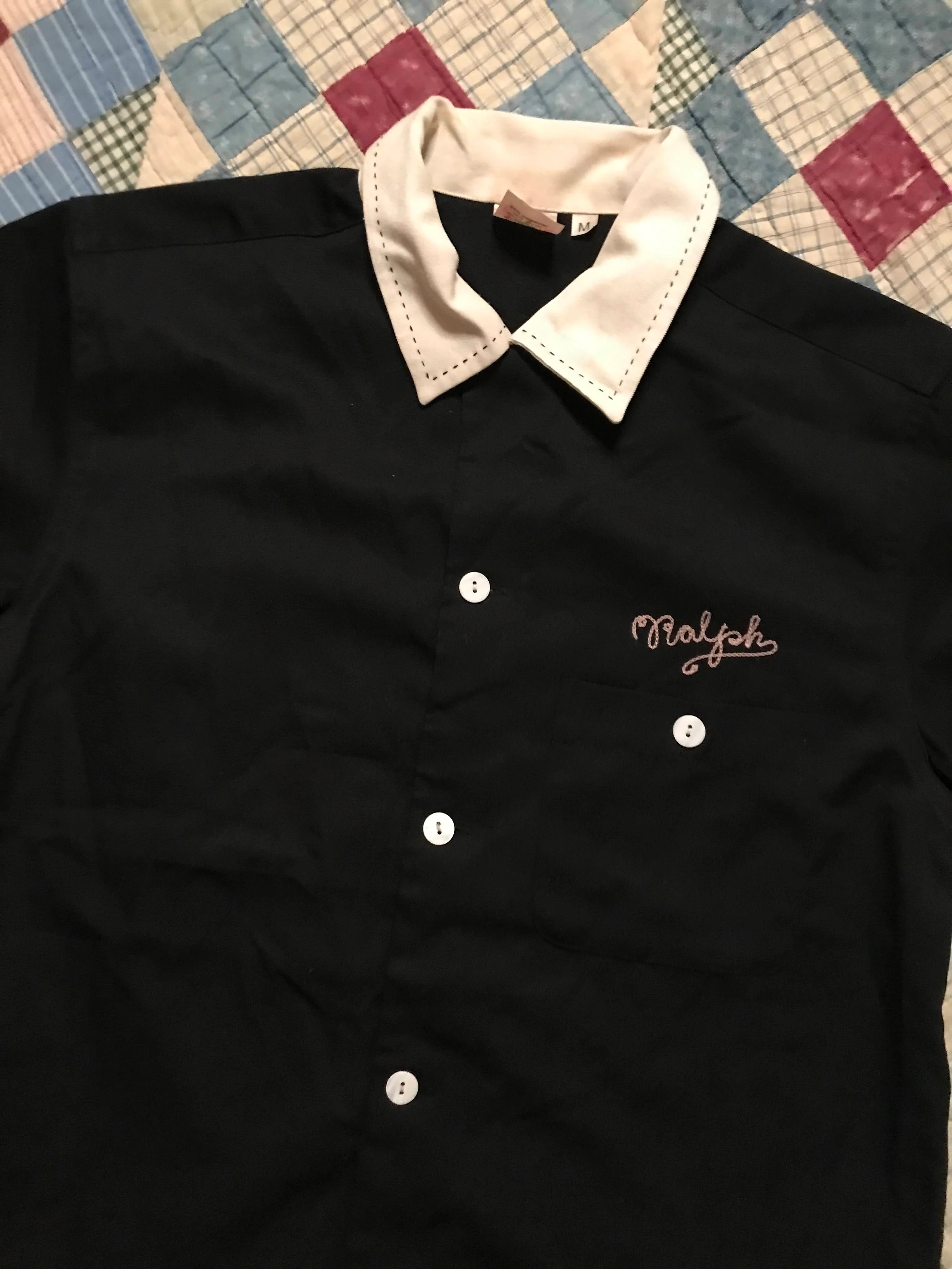80s/90s Retro Black Embroider Chain Stitch Bowling Shirt By Reminiscence by Stewart Richter - Image 8