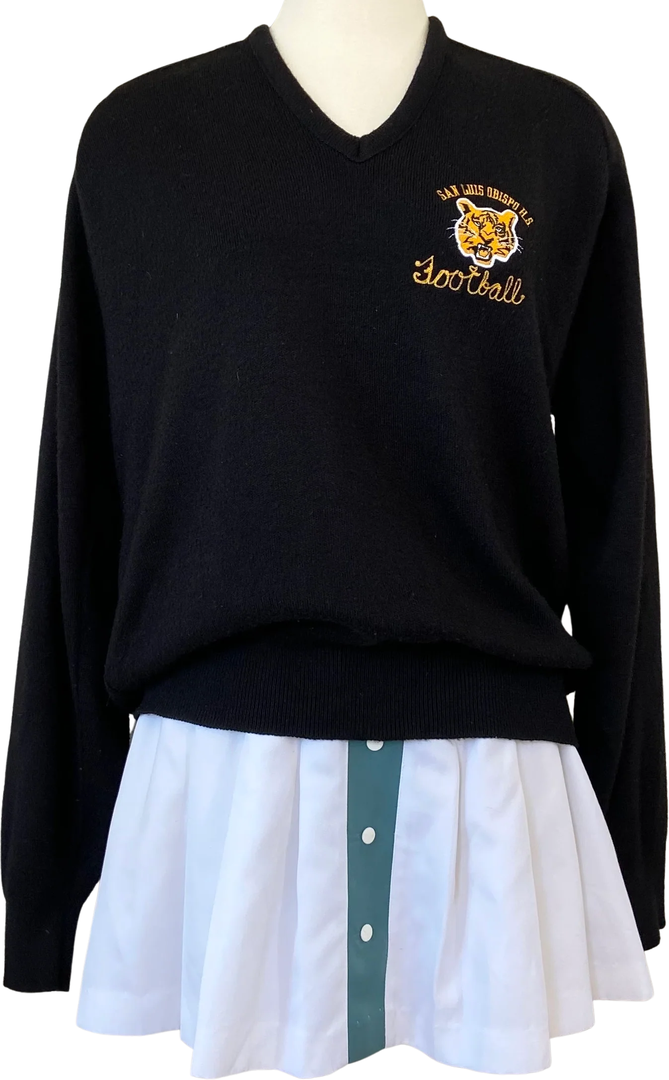80s/90s Retro Black Varsity Knit V-neck Pullover Sweater By Champion