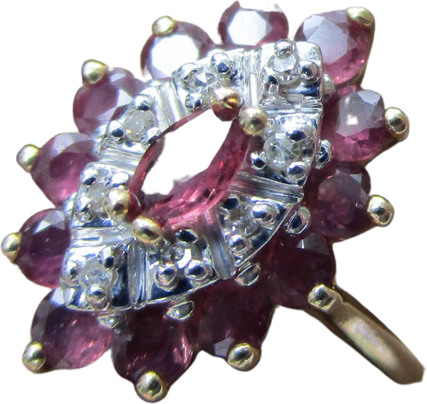 80s/90s Ring With Pink Sapphires And Melee Diamonds 14k Yg By A B I