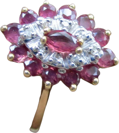 80s/90s Ring With Pink Sapphires And Melee Diamonds 14k Yg By A B I - Image 2
