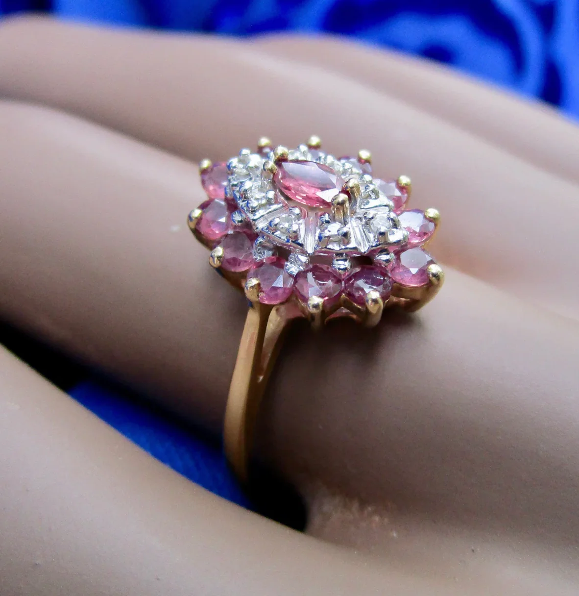80s/90s Ring With Pink Sapphires And Melee Diamonds 14k Yg By A B I - Image 4