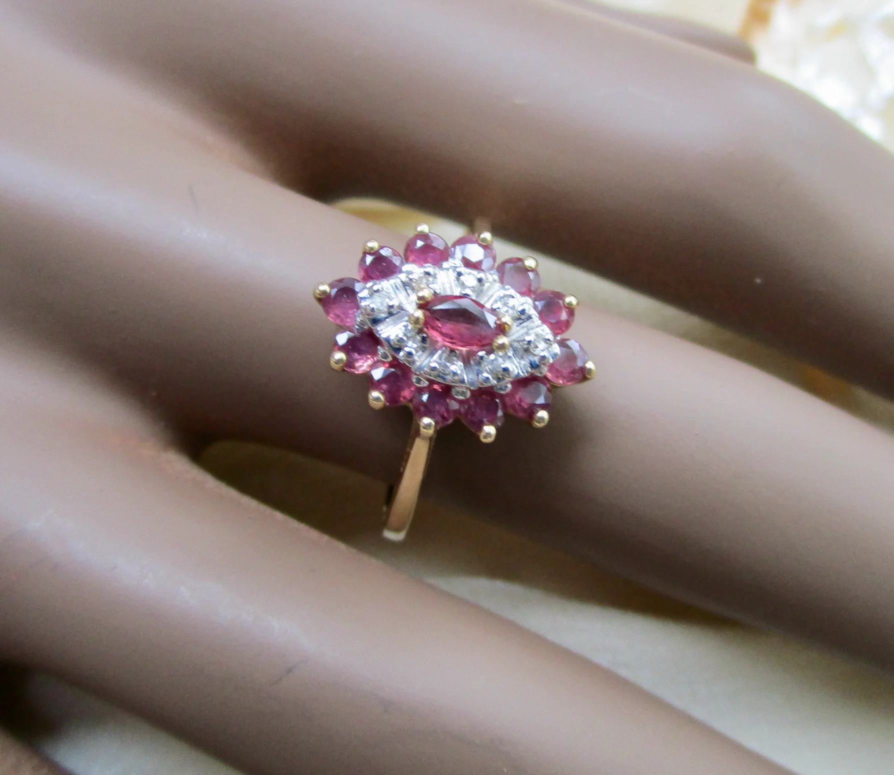 80s/90s Ring With Pink Sapphires And Melee Diamonds 14k Yg By A B I - Image 6