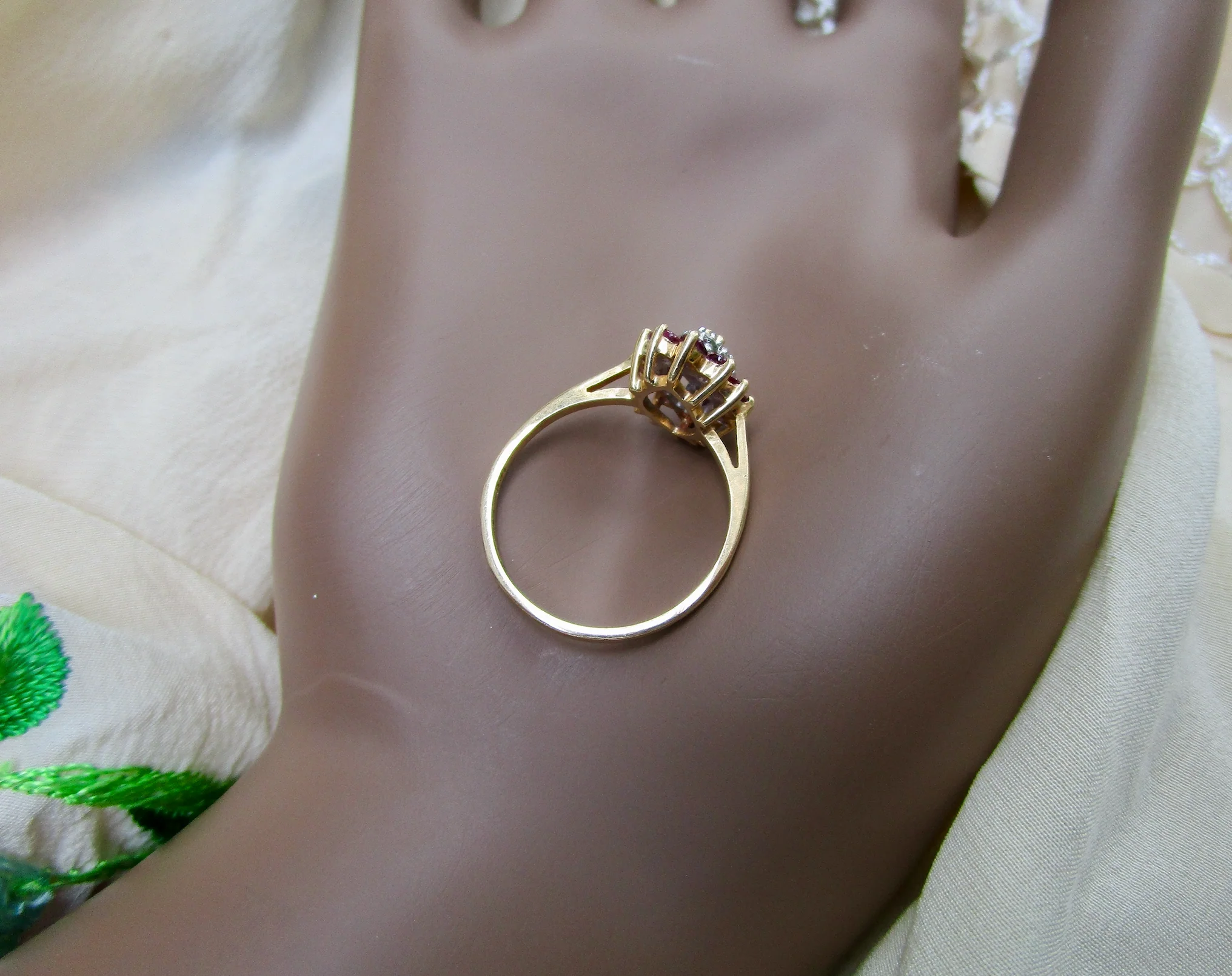 80s/90s Ring With Pink Sapphires And Melee Diamonds 14k Yg By A B I - Image 7