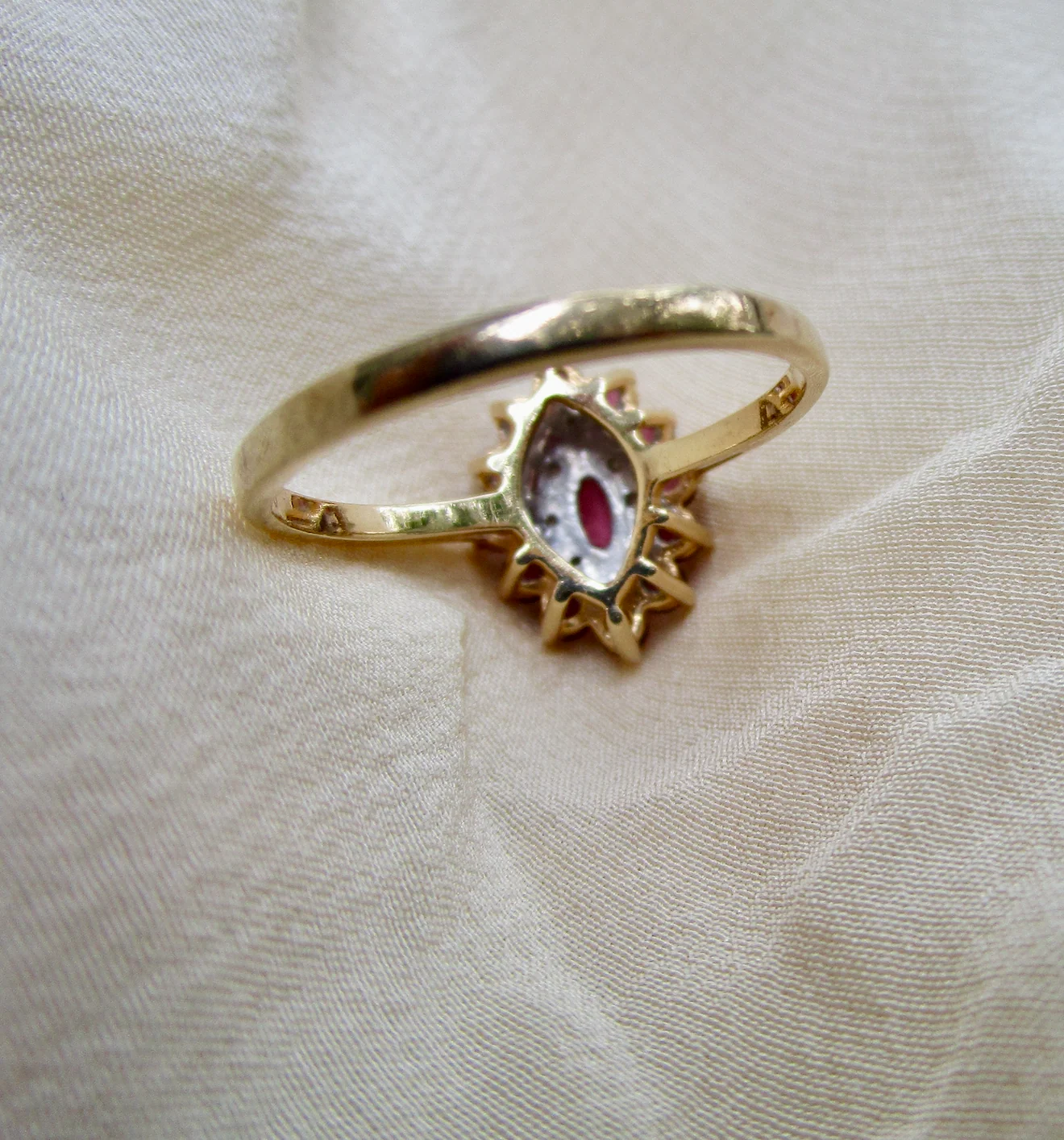 80s/90s Ring With Pink Sapphires And Melee Diamonds 14k Yg By A B I - Image 8