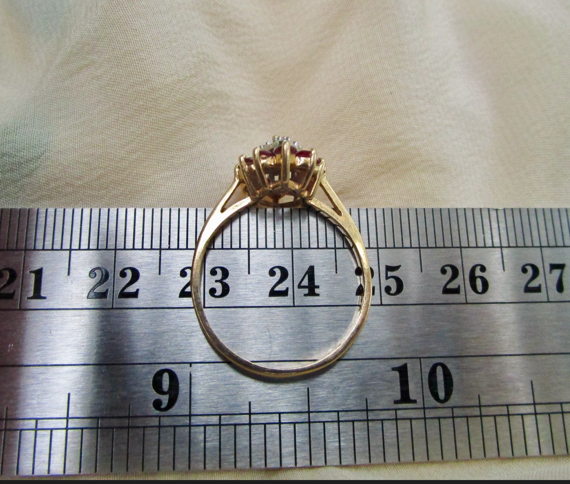 80s/90s Ring With Pink Sapphires And Melee Diamonds 14k Yg By A B I - Image 9