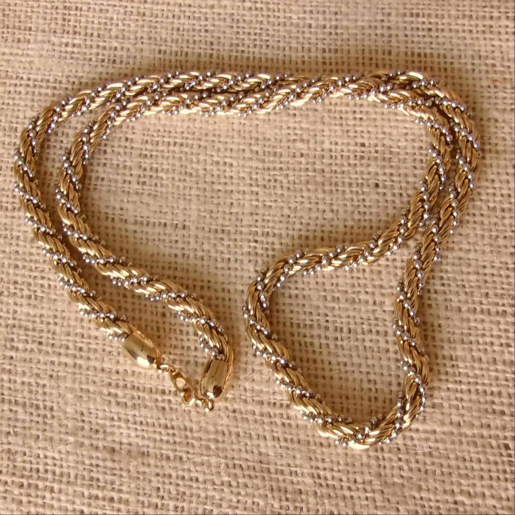 80s/90s Rope Necklace Twisted Goldtone Silvertone - Image 4