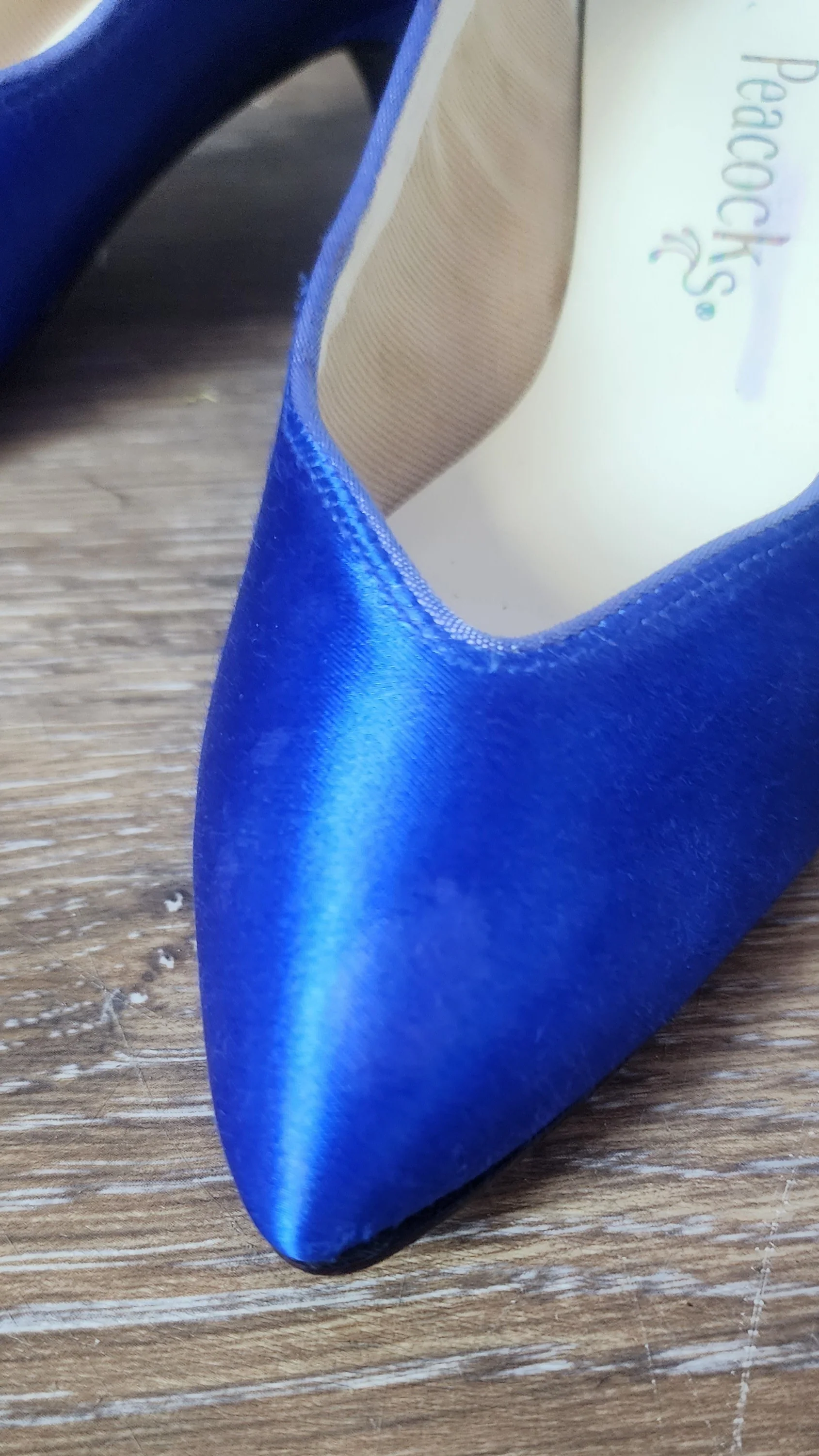 80s/90s Royal Blue Satin Low Heal Bridesmaid Pumps By Peacocks - Image 4