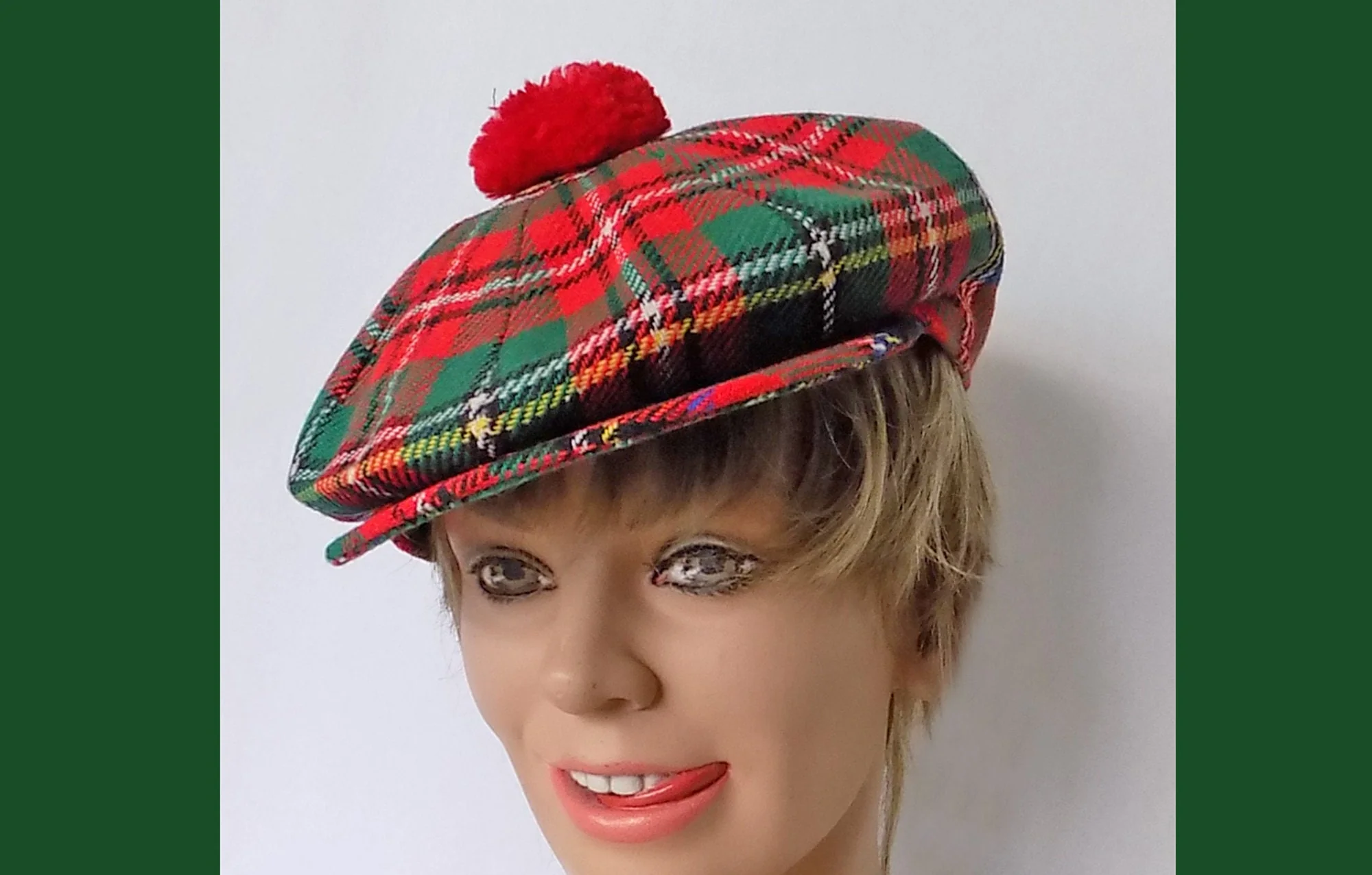 80s 90s Scottish Highlands Tartan Cap with Pompom Adjustable Snap Lined Wool Satin Quilted Warm - Image 3