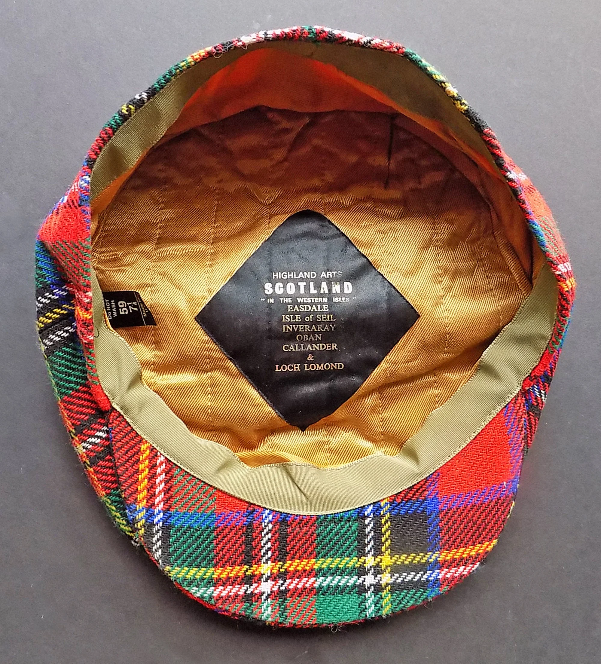 80s 90s Scottish Highlands Tartan Cap with Pompom Adjustable Snap Lined Wool Satin Quilted Warm - Image 6