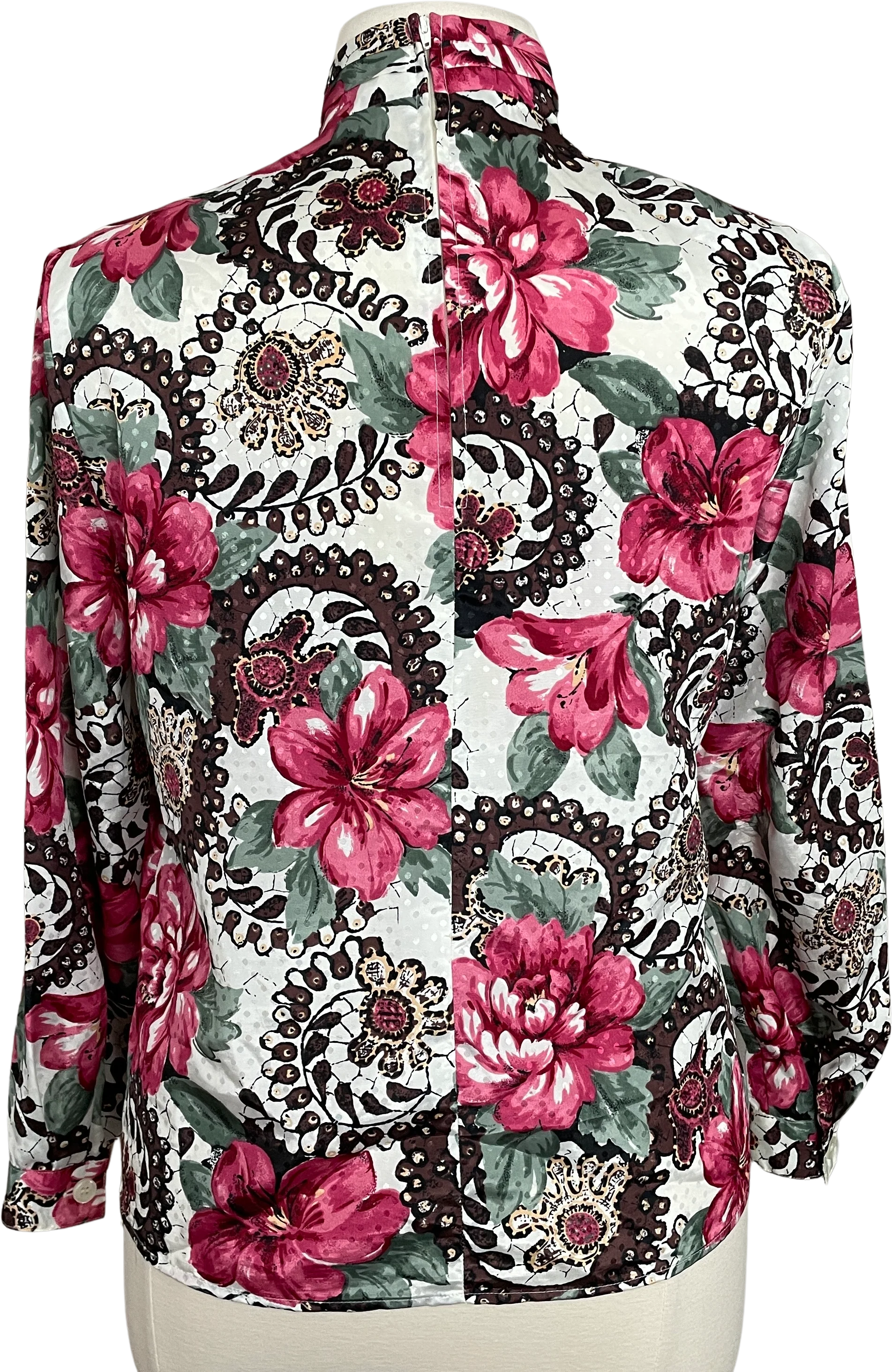 80s/90s Secretary Blouse 14 White Pink Floral Long Sleeve By Pyke Ltd - Image 2