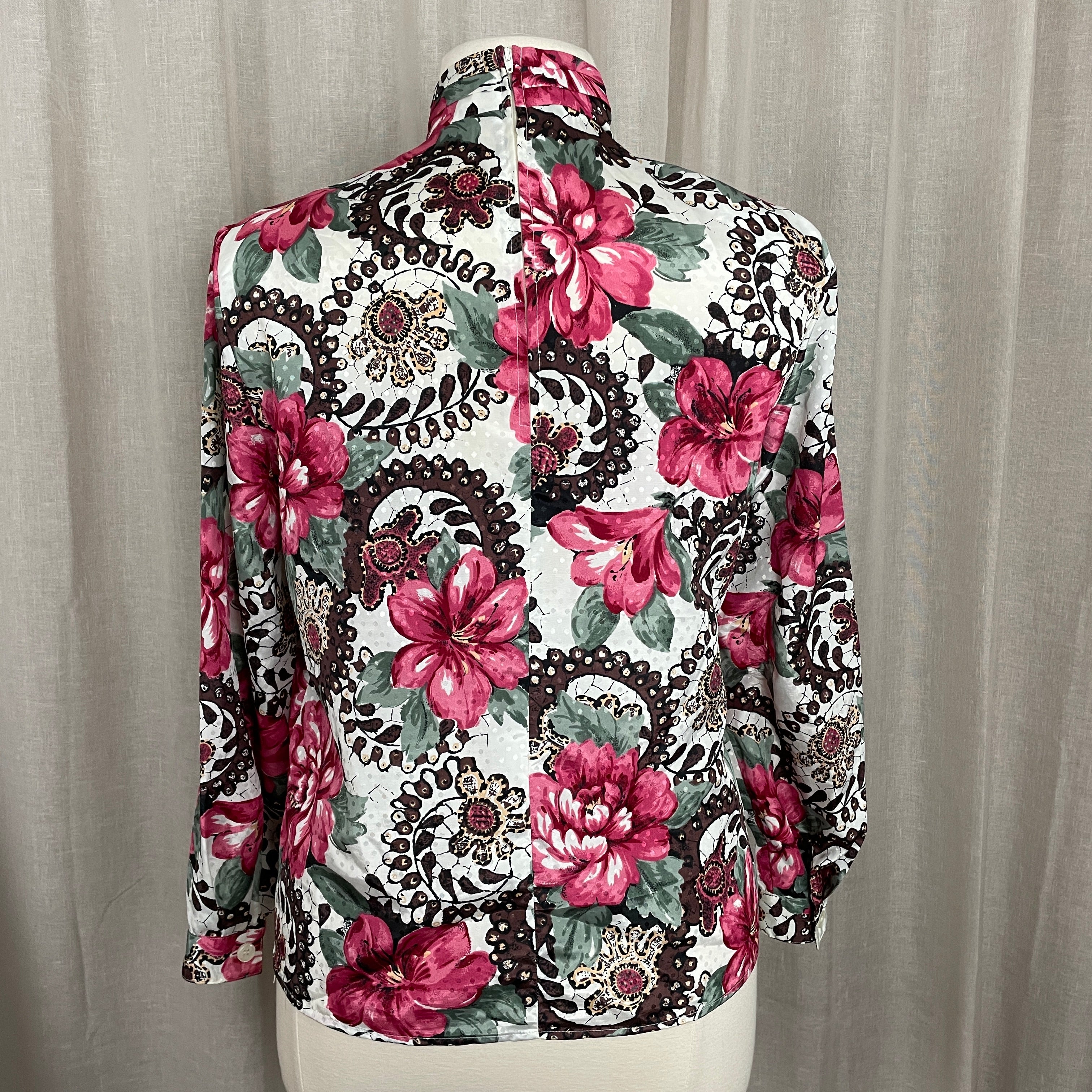 80s/90s Secretary Blouse 14 White Pink Floral Long Sleeve By Pyke Ltd - Image 8