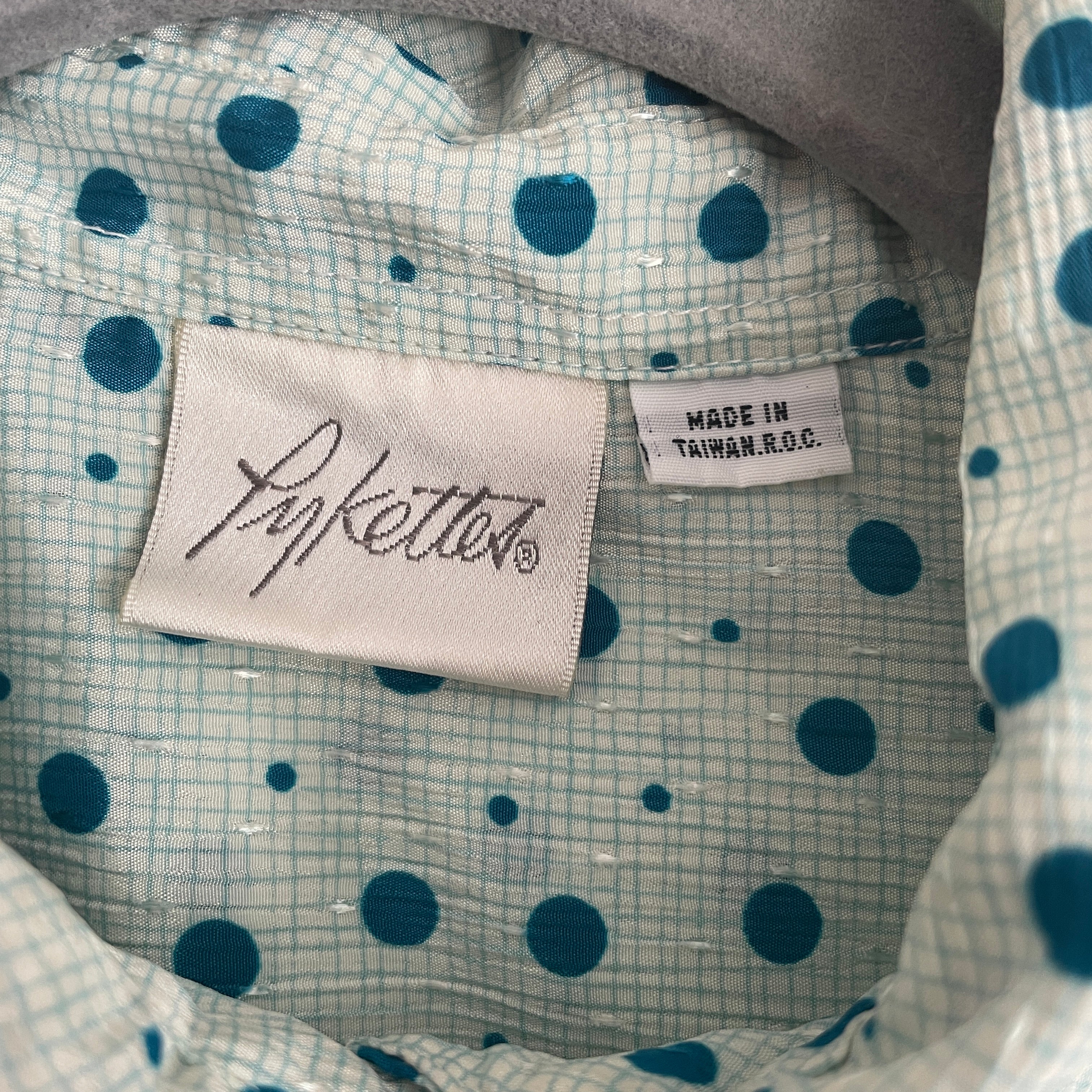 80s/90s Secretary Blouse Small Teal Blue Polka Dot Bow By Pykettes - Image 10