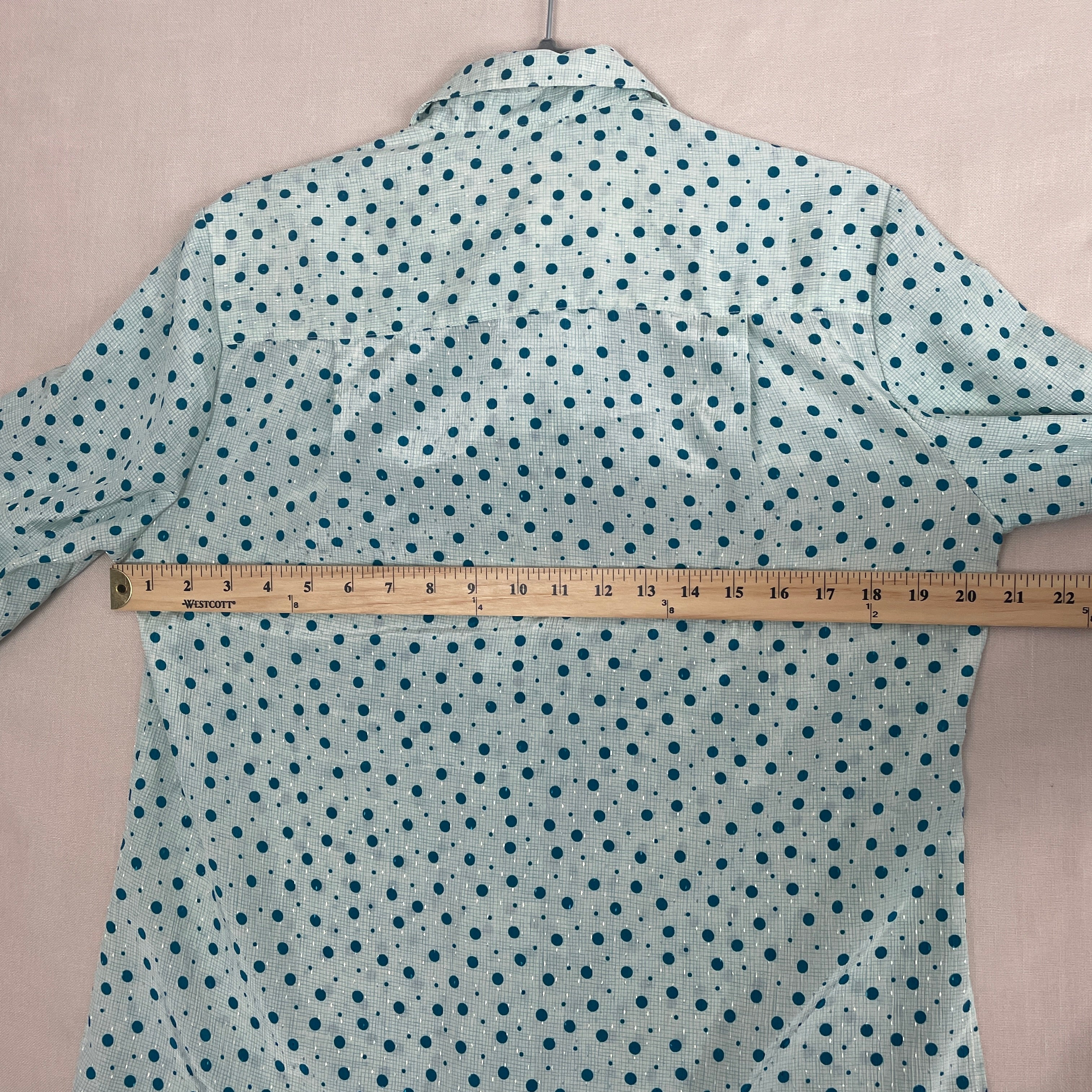 80s/90s Secretary Blouse Small Teal Blue Polka Dot Bow By Pykettes - Image 11
