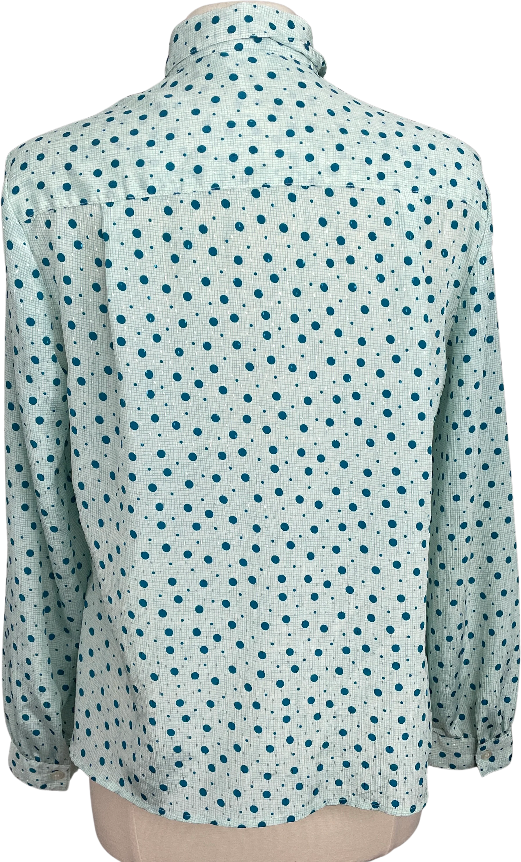 80s/90s Secretary Blouse Small Teal Blue Polka Dot Bow By Pykettes - Image 2