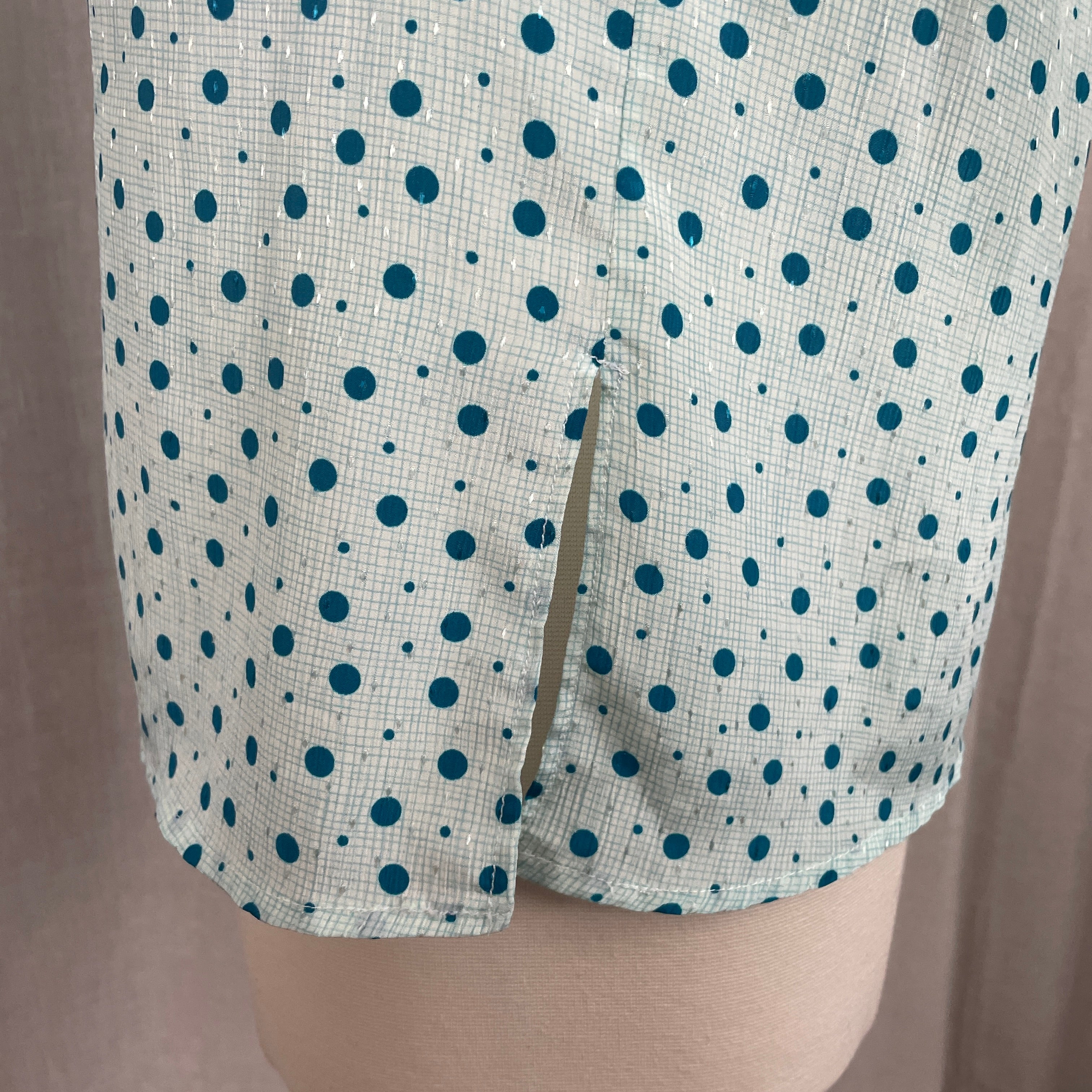 80s/90s Secretary Blouse Small Teal Blue Polka Dot Bow By Pykettes - Image 6